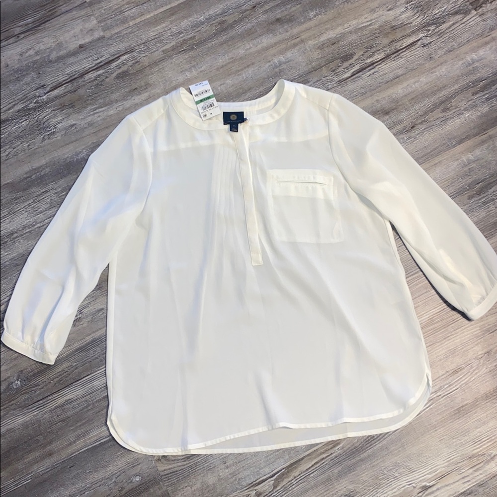 NWT JM COLLECTION Pleat Eggshell Blouse Petite Large